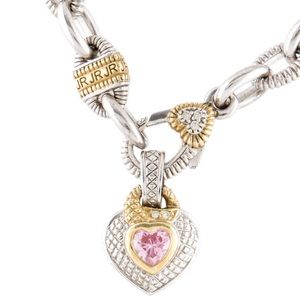 🩷✨Judith Ripka Two-Tone Diamond & Pink Crystal Heart Pendant Necklace 💎🩷